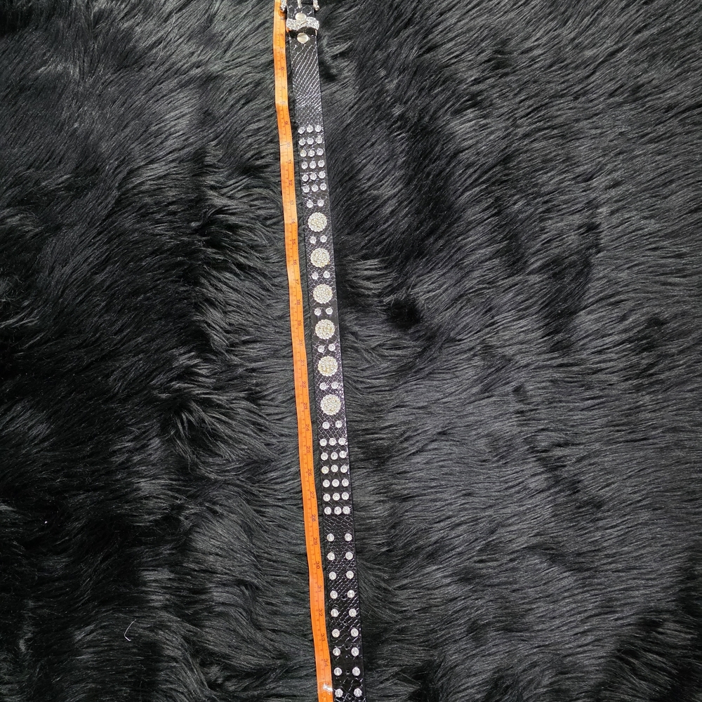 Rhinestone Embellished Black Belt with Orange Trim